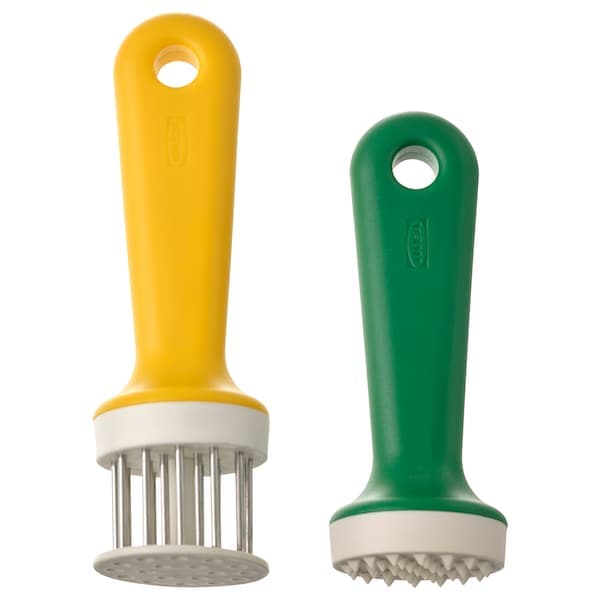 UPPFYLLD - Tenderiser tool, set of 2, green/bright yellow