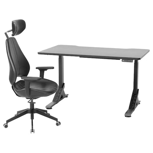UPPSPEL / GRUPPSPEL Gaming desk and chair, black/Grann black, 140x80 cm , 140x80 cm