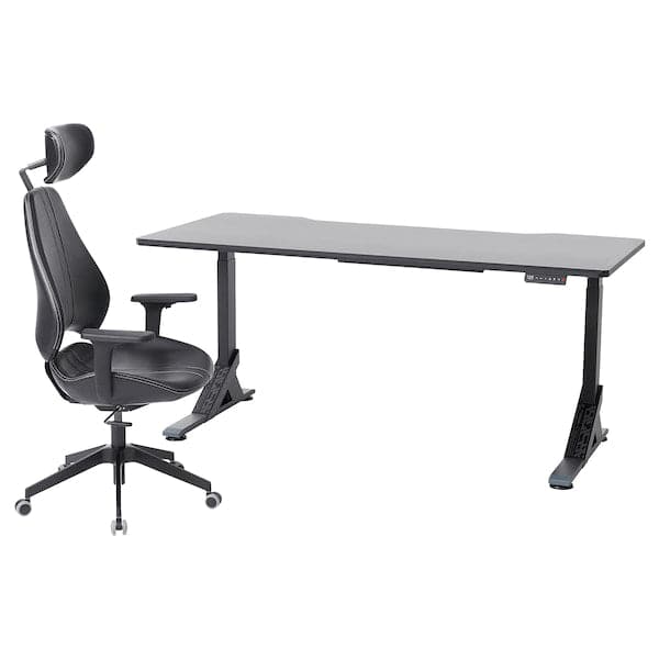 UPPSPEL / GRUPPSPEL Gaming desk and chair - black/Grann black 180x80 cm , 180x80 cm - best price from Maltashopper.com 99441165