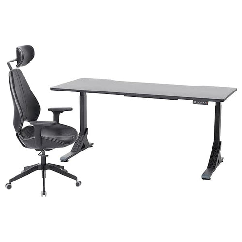 UPPSPEL / GRUPPSPEL Gaming desk and chair - black/Grann black 180x80 cm , 180x80 cm