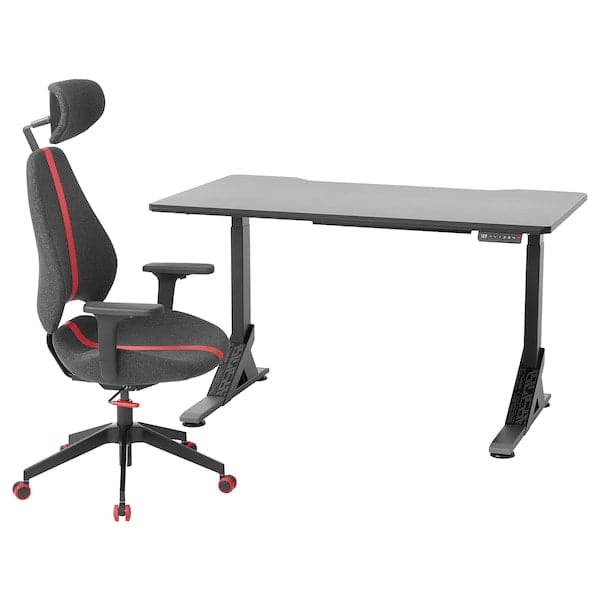 UPPSPEL / GRUPPSPEL Gaming desk and chair, black/grey, 140x80 cm , 140x80 cm - best price from Maltashopper.com 29441036