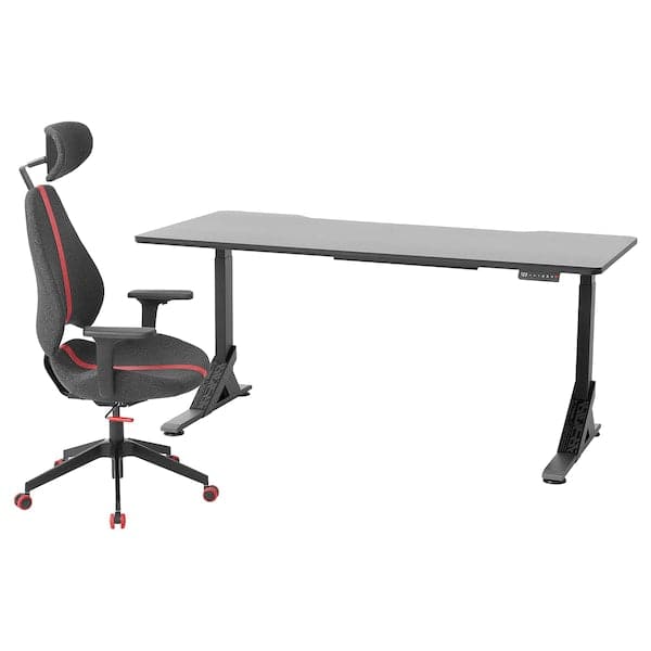 UPPSPEL / GRUPPSPEL Gaming desk and chair - black/grey 180x80 cm , 180x80 cm - best price from Maltashopper.com 19440966