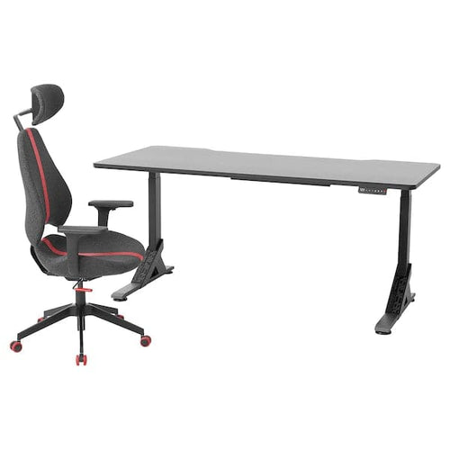 UPPSPEL / GRUPPSPEL Gaming desk and chair - black/grey 180x80 cm , 180x80 cm