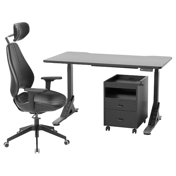 UPPSPEL / GRUPPSPEL Desk, chair and drawers, black/Grann black, 140x80 cm , 140x80 cm - best price from Maltashopper.com 19441536