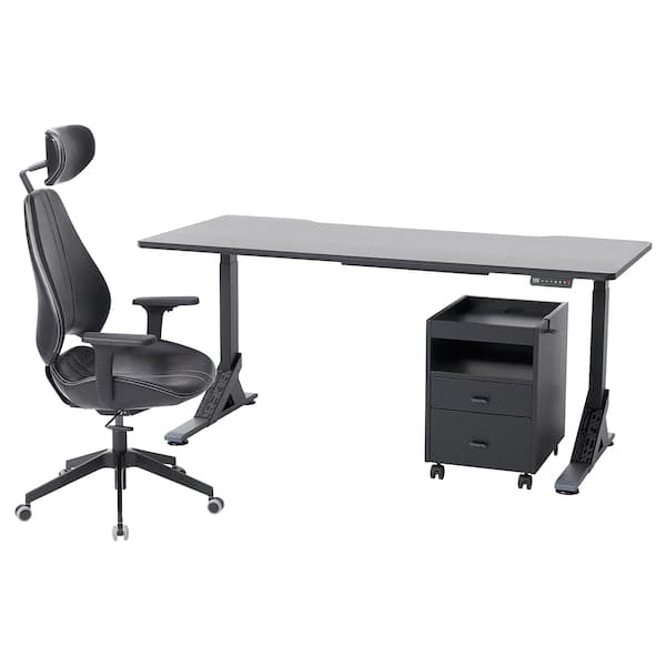 UPPSPEL / GRUPPSPEL Desk, chair and chest of drawers - black/Grann black 180x80 cm , 180x80 cm - best price from Maltashopper.com 59441515