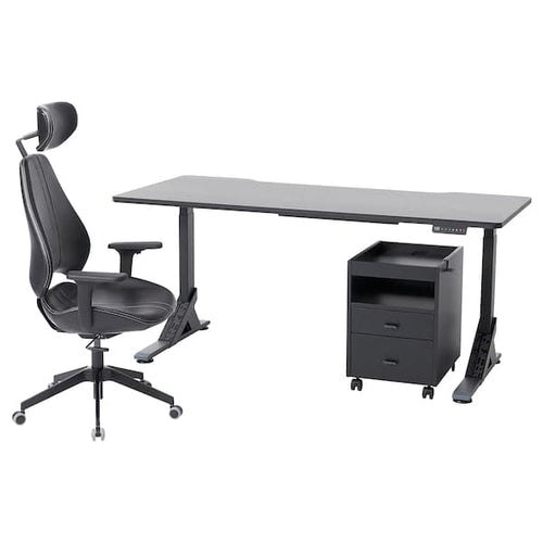 UPPSPEL / GRUPPSPEL Desk, chair and chest of drawers - black/Grann black 180x80 cm , 180x80 cm