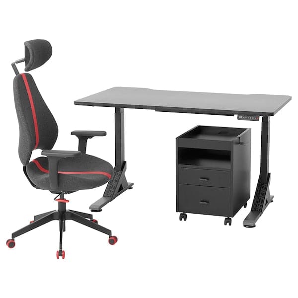 UPPSPEL / GRUPPSPEL Desk, chair and drawers, black/grey, 140x80 cm , 140x80 cm - best price from Maltashopper.com 99441108