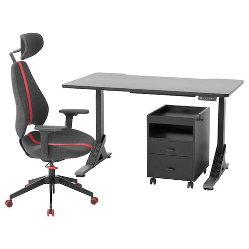 UPPSPEL / GRUPPSPEL Desk, chair and drawers, black/grey, 140x80 cm , 140x80 cm
