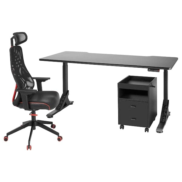 UPPSPEL / MATCHSPEL Desk, chair and chest of drawers - black , 180x80 cm - best price from Maltashopper.com 89437319