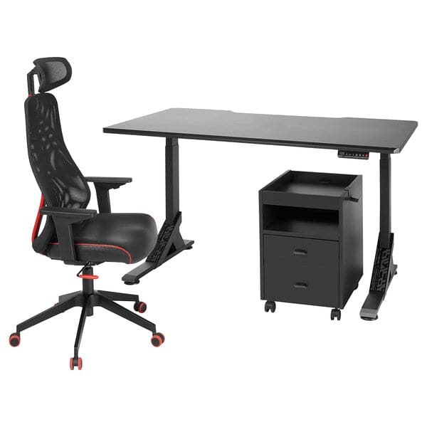 UPPSPEL / MATCHSPEL Desk, chair and drawer unit, black , 140x80 cm - best price from Maltashopper.com 69437570