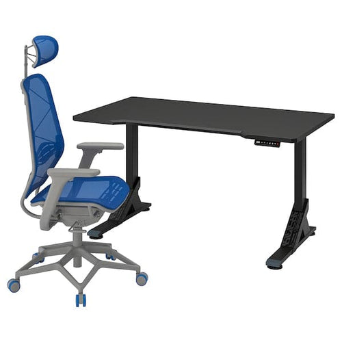 UPPSPEL / STYRSPEL - Gaming desk and chair, black blue/light grey, 140x80 cm