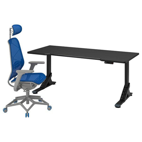 UPPSPEL / STYRSPEL - Gaming desk and chair, black blue/light grey, 180x80 cm