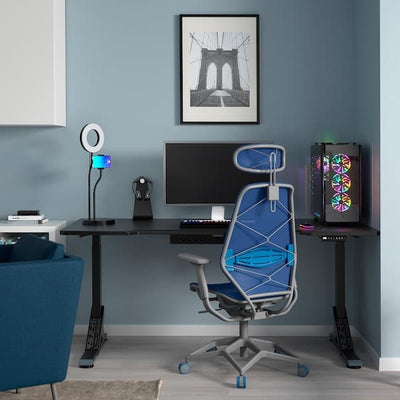 UPPSPEL / STYRSPEL - Gaming desk and chair, black blue/light grey, 180x80 cm - best price from Maltashopper.com 49492732