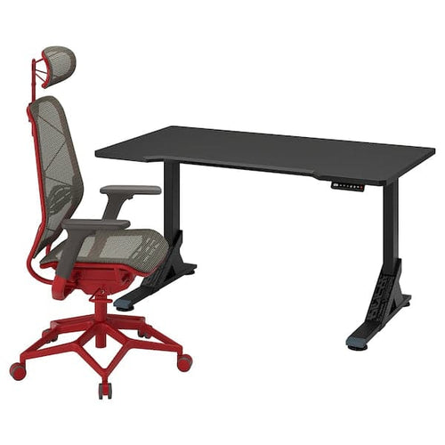 UPPSPEL / STYRSPEL - Gaming desk and chair, black grey/red, 140x80 cm , 140x80 cm