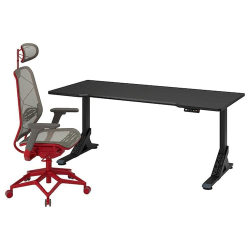 UPPSPEL / STYRSPEL - Gaming desk and chair, black grey/red, 180x80 cm , 180x80 cm