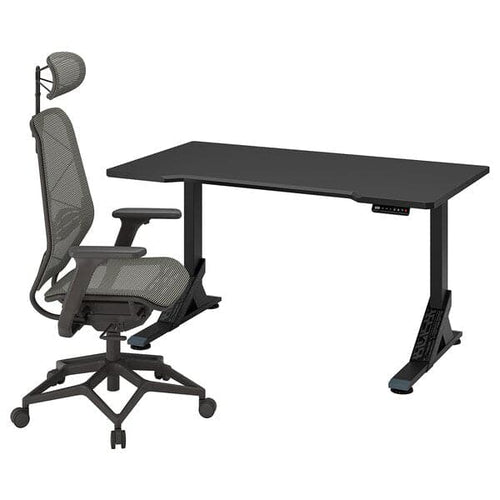 UPPSPEL / STYRSPEL - Gaming desk and chair, black/grey, 140x80 cm , 140x80 cm