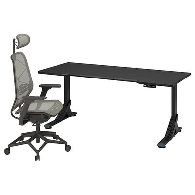 UPPSPEL / STYRSPEL - Gaming desk and chair, black/grey, 180x80 cm , 180x80 cm - best price from Maltashopper.com 99492744
