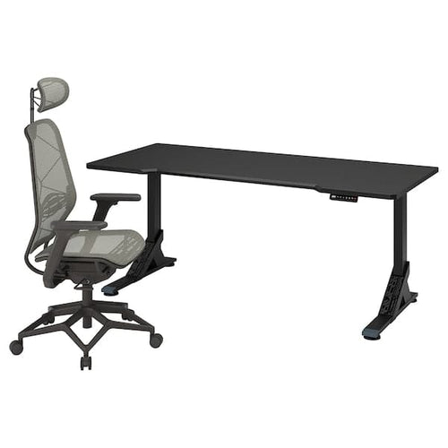 UPPSPEL / STYRSPEL - Gaming desk and chair, black/grey, 180x80 cm , 180x80 cm