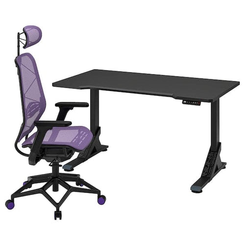 UPPSPEL / STYRSPEL - Gaming desk and chair, black/purple, 140x80 cm , 140x80 cm