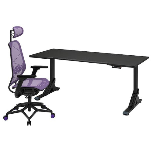 UPPSPEL / STYRSPEL - Gaming desk and chair, black/purple, 180x80 cm ,