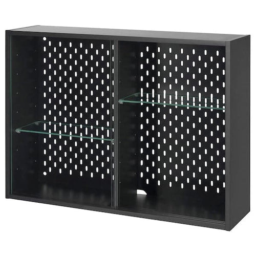 UPPSPEL - Glass-door cabinet, dark grey, 76x56 cm