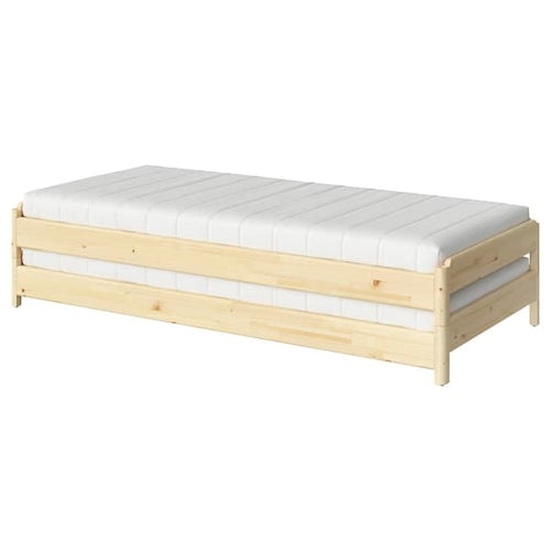 UTÅKER - Stackable bed with 2 mattresses, pine/Åfjäll rigid, , 80x200 cm