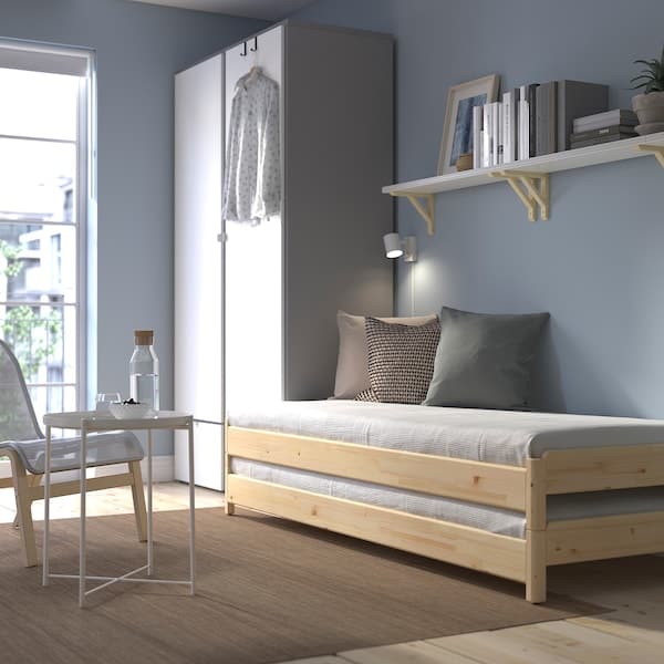 UTÅKER - Stackable bed with 2 mattresses, pine/Åfjäll semi-rigid, , 80x200 cm - best price from Maltashopper.com 89521515