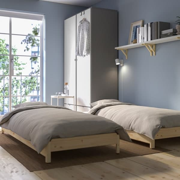 UTÅKER - Stackable bed with 2 mattresses, pine/Åfjäll semi-rigid, , 80x200 cm - best price from Maltashopper.com 89521515