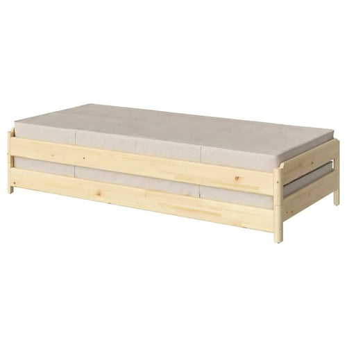 UTÅKER Stackable bed with 2 mattresses - pine/Vannareid extra rigid 80x200 cm , 80x200 cm