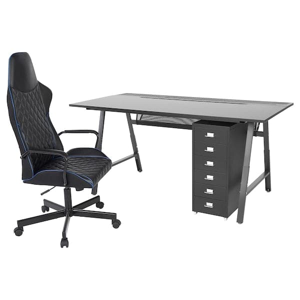 UTESPELARE / HELMER Desk, chair and chest of drawers - black , - best price from Maltashopper.com 09440778
