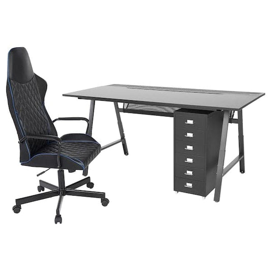 Ikea UTESPELARE / HELMER Desk, chair and chest of drawers - black ,
