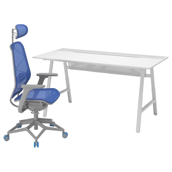 UTESPELARE / STYRSPEL - Gaming desk and chair, light gray blue / light gray