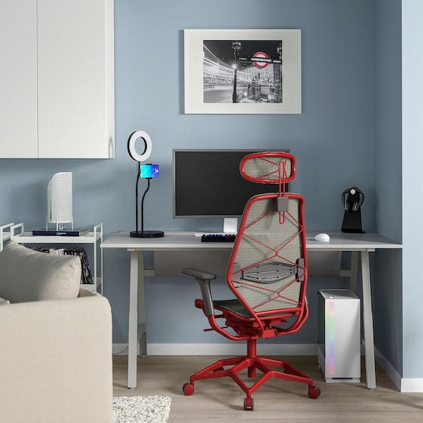 UTESPELARE / STYRSPEL - Gaming desk and chair, light gray gray / red
