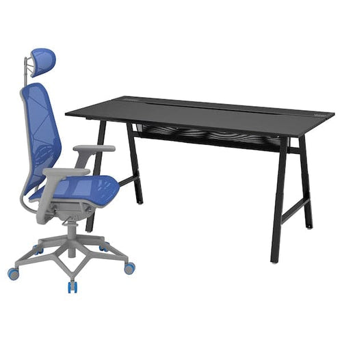 UTESPELARE / STYRSPEL - Gaming desk and chair, black blue/light grey ,