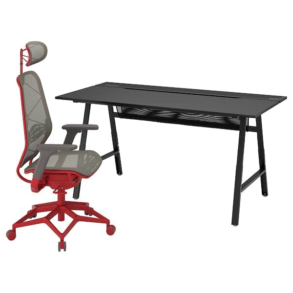Ikea UTESPELARE / STYRSPEL - Gaming desk and chair, black gray / red