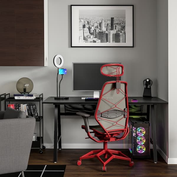 Ikea UTESPELARE / STYRSPEL - Gaming desk and chair, black gray / red