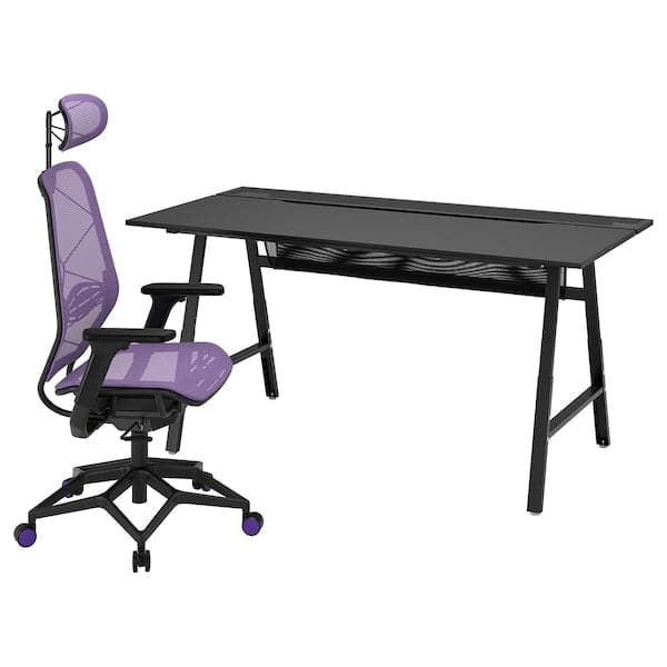 UTESPELARE / STYRSPEL - Gaming desk and chair, black / purple , - best price from Maltashopper.com 59491044