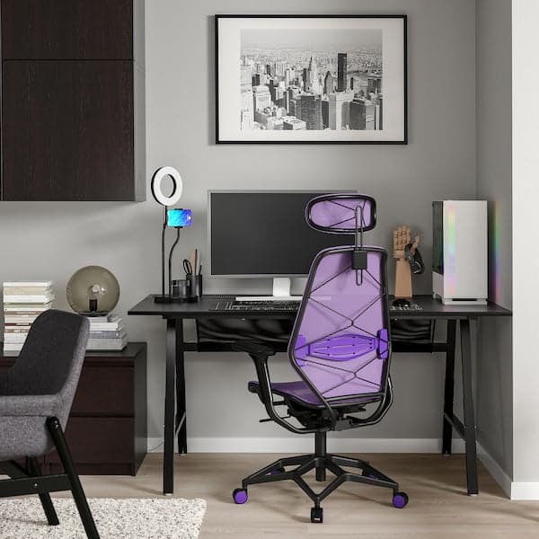 Ikea UTESPELARE / STYRSPEL - Gaming desk and chair, black / purple ,