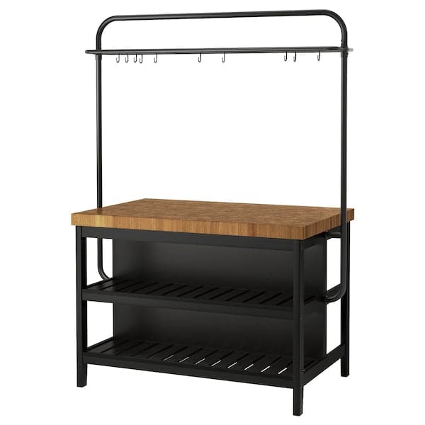 VADHOLMA - Kitchen island with rack, black/oak, 126x79x193 cm - best price from Maltashopper.com 59276228