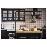 VADHOLMA kitchen island with rack, black/oak, 126x79x193 cm