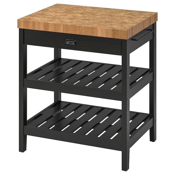 VADHOLMA - Kitchen island, black/oak, 79x63x90 cm