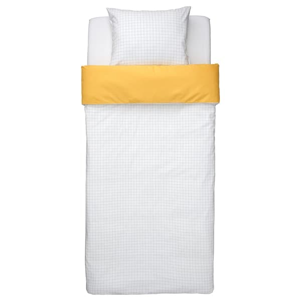 VÄNKRETS - Duvet cover and pillowcase, check pattern white/yellow, 150x200/50x80 cm - best price from Maltashopper.com 30507941