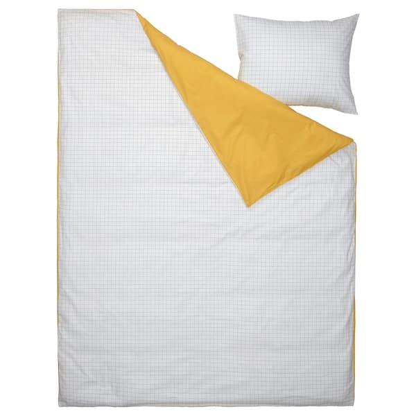 Ikea VÄNKRETS - Duvet cover and pillowcase, check pattern white/yellow, 150x200/50x80 cm