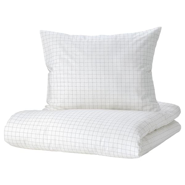 Ikea VÄNKRETS - Duvet cover and pillowcase, check pattern white/yellow, 150x200/50x80 cm