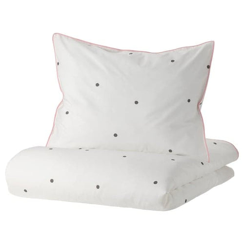 VÄNKRETS - Duvet cover and pillowcase, dot pattern white/pink, 150x200/50x80 cm