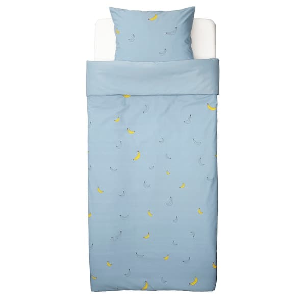 Ikea VÄNKRETS - Duvet cover and pillowcase, banana pattern blue, 150x200/50x80 cm