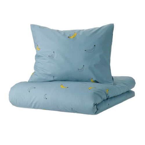 VÄNKRETS - Duvet cover and pillowcase, banana pattern blue, 150x200/50x80 cm