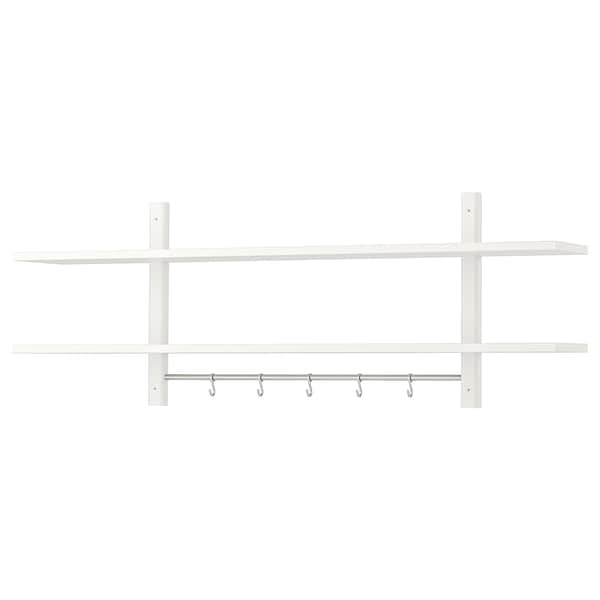 VÄRDE Wall shelf with 5 hooks - white 140x50 cm , 140x50 cm - best price from Maltashopper.com 50241337