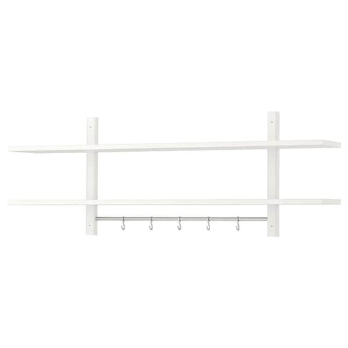 VÄRDE Wall shelf with 5 hooks - white 140x50 cm , 140x50 cm