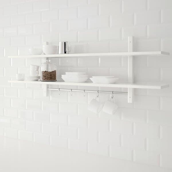 VÄRDE Wall shelf with 5 hooks - white 140x50 cm , 140x50 cm - best price from Maltashopper.com 50241337